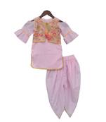 Purple embroidered cotton kurta jacket set