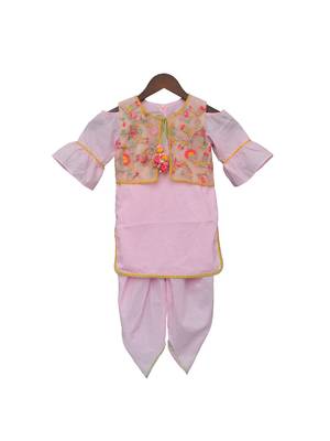 Purple embroidered cotton kurta jacket set 2