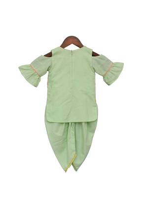 Green embroidered cotton kurta jacket set 3