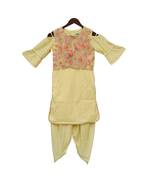 Yellow embroidered cotton kurta jacket set