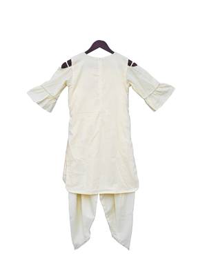 Yellow embroidered cotton kurta jacket set 2