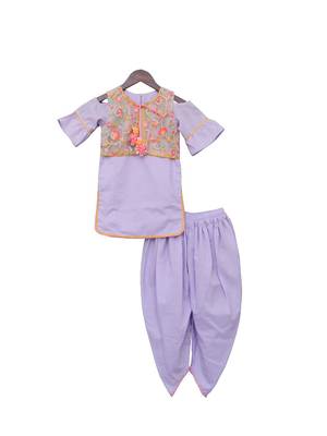 Purple embroidered cotton kurta jacket set 1