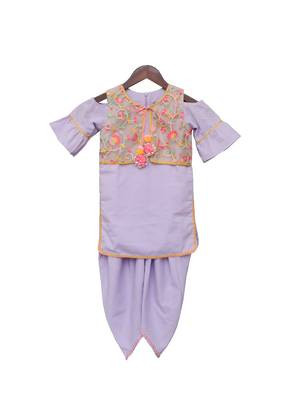 Purple embroidered cotton kurta jacket set 2