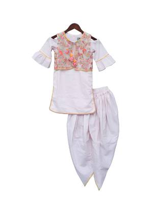 Purple embroidered cotton kurta jacket set 1