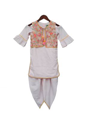 Purple embroidered cotton kurta jacket set 2