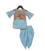 Blue embroidered cotton kurta jacket set
