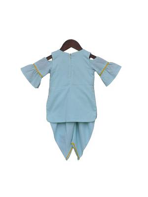 Blue embroidered cotton kurta jacket set 3