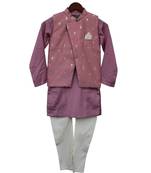 Purple Foil Printed Nehru Jacket with Kurta & Churidar