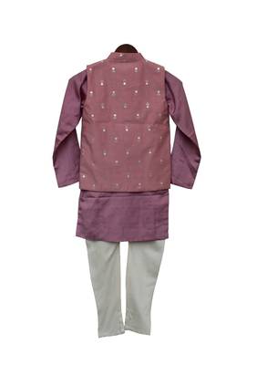 Purple Foil Printed Nehru Jacket with Kurta & Churidar 2