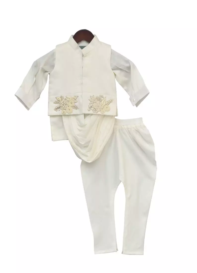 Offwhite Embroidery Nehru Jacket Set