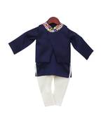 Blue embroidered cotton nehru jacket set