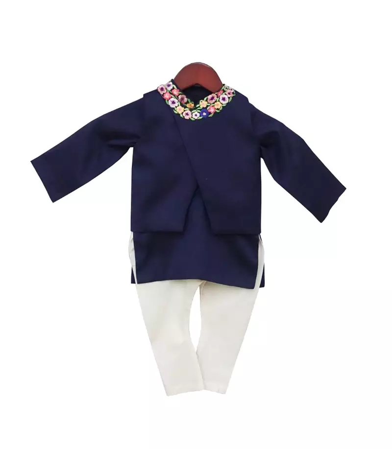 Blue Embroidery Jacket with Kurta & Churidar