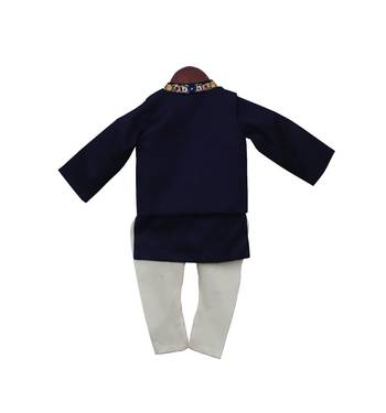 Blue embroidered cotton nehru jacket set 2