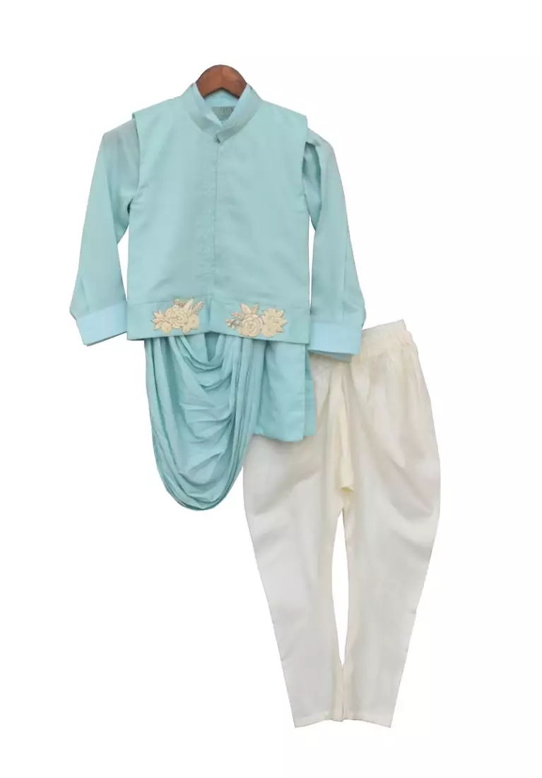 Blue Embroidery Nehru Jacket Set