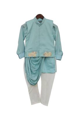 Blue Plain cotton nehru jacket set 2