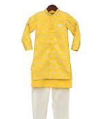 Yellow Embroidered Silk Kurta jacket set