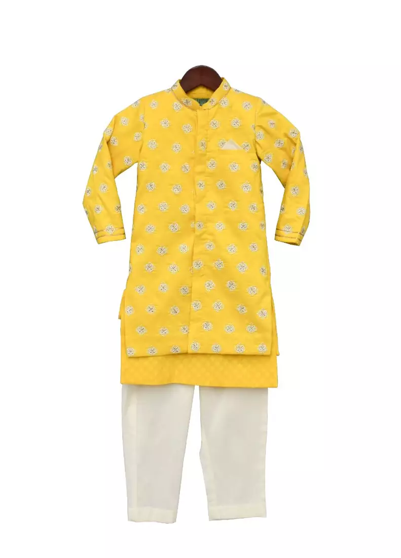 Yellow Embroidery Jacket with Kurta and Pant