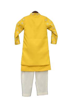 Yellow Embroidered Silk Kurta jacket set 2
