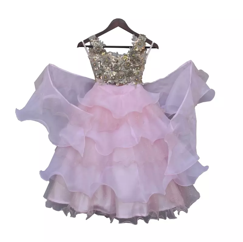 Beige Choli with Pink Organza Lehenga