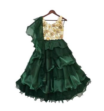 Green embroidered organza lehenga 1