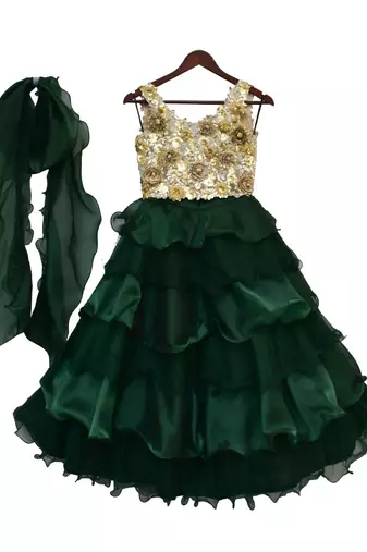 Green embroidered organza lehenga
