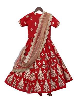 Red Floral embroidered organza lehenga 1
