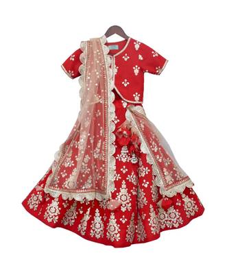 Red Floral embroidered organza lehenga 2