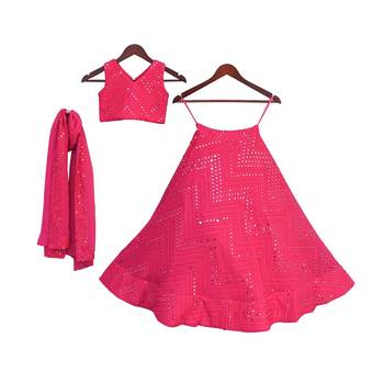 Pink embroidered Satin lehenga 4