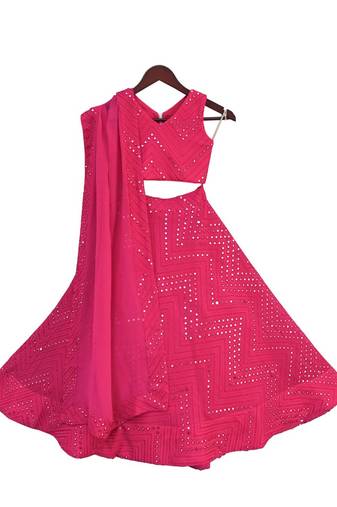 Pink embroidered Satin lehenga
