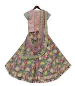 Aqua Embroidery Choli with Printed Lehenga