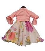 Peach Knotted Top with Ivory Printed Lehenga