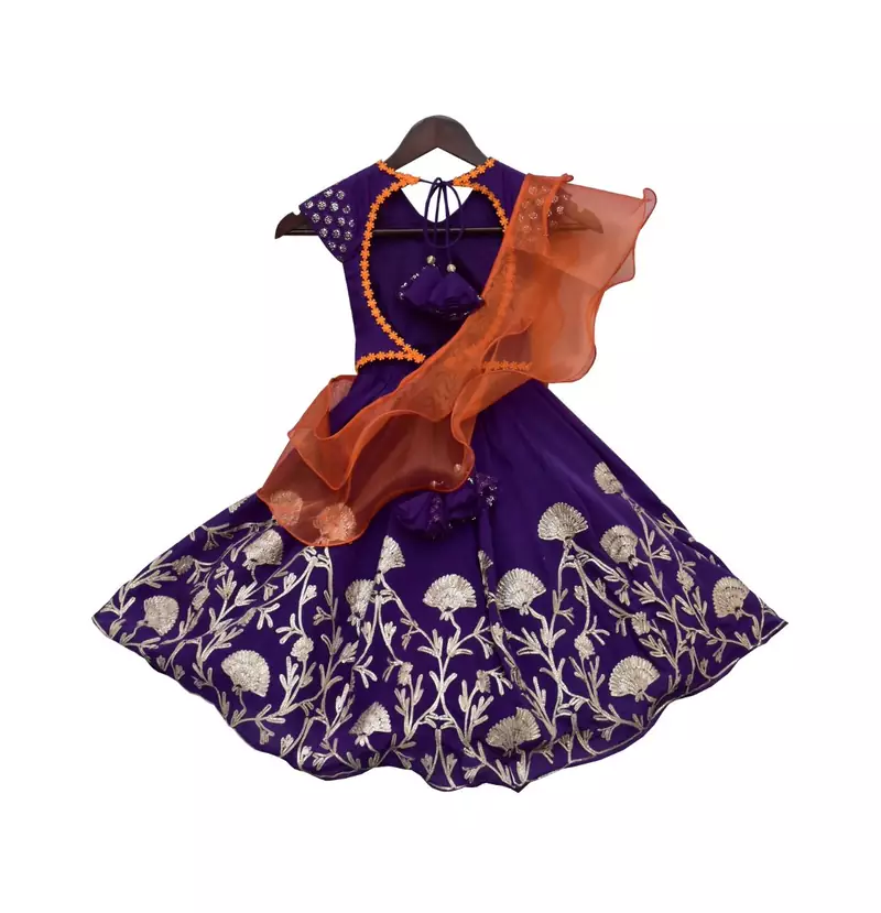 Purple Embroidery Choli with Purple Gota Lehenga