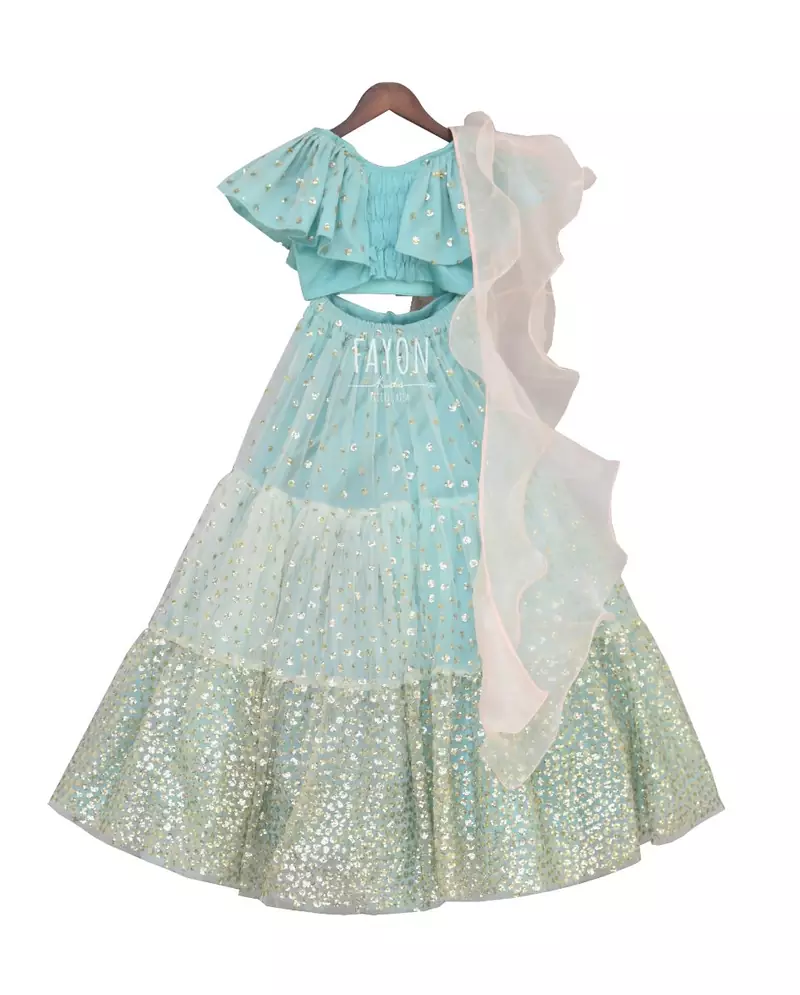 Sky Blue Sequence Top with Lehenga