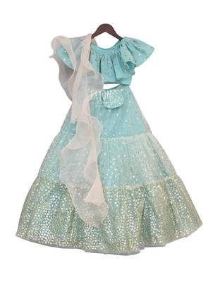 Blue embroidered Dupion Silk lehenga 3