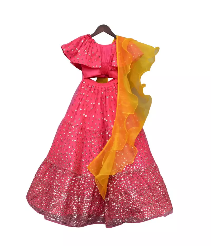 Hot Pink Sequence Top with Lehenga