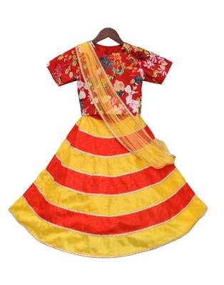 Red Printed Choli with Yellow and Red Poly Silk Lehenga 2