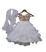 Beige Choli with White Organza Lehenga