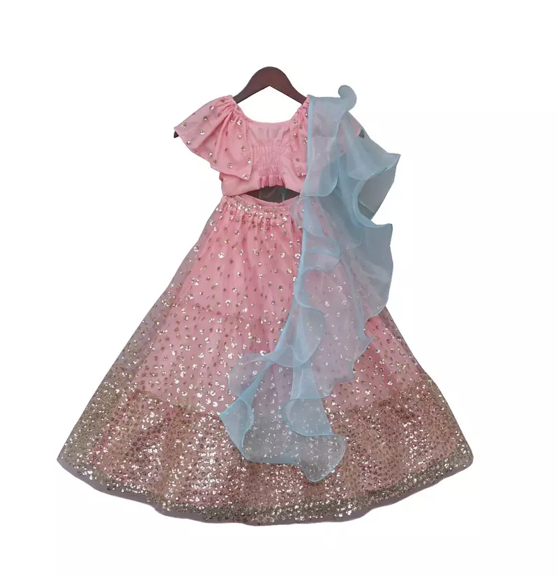 Pink Sequence Top with Lehenga