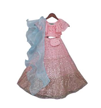 Pink Sequins Embroidered Dupion Silk Lehenga 3