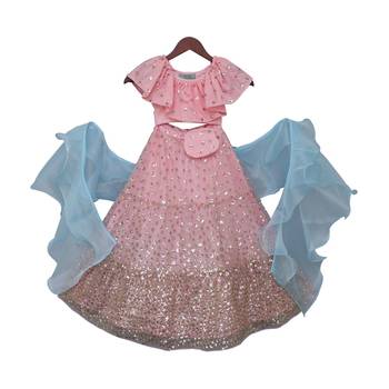 Pink Sequins Embroidered Dupion Silk Lehenga 1