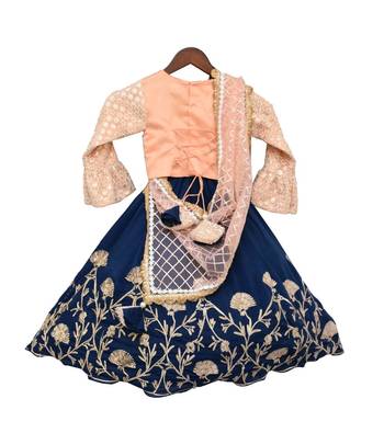 Peach Embroidery Choli with Blue Gota Lehenga & Gota work Dupatta 1