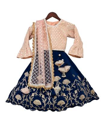 Peach Embroidery Choli with Blue Gota Lehenga & Gota work Dupatta 2