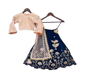 Peach Embroidery Choli with Blue Gota Lehenga & Gota work Dupatta 3