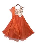 Orange Embroidered Organza Lehenga 