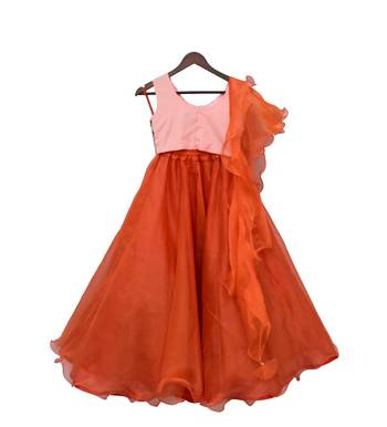 Orange Embroidered Organza Lehenga  2