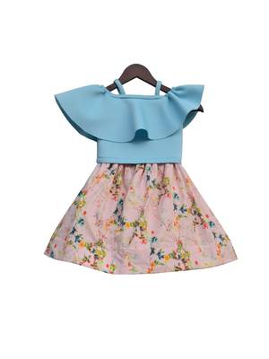 Blue Top with Pink Printed Skirt 1