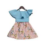 Blue Top with Pink Printed Skirt