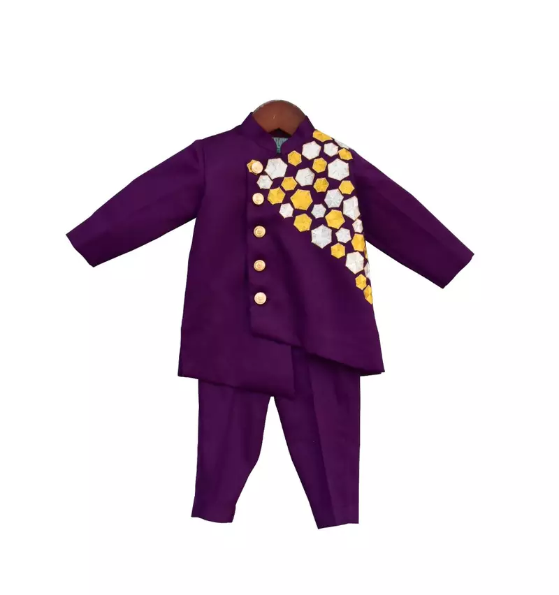 Purple Embroidery Ajkan with Pant