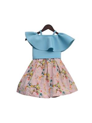 Blue Top with Pink Printed Skirt 2