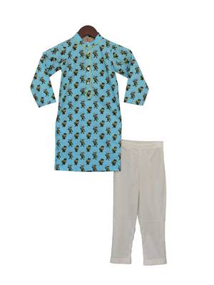 Blue Floral Printed Cotton Kurta Set 1